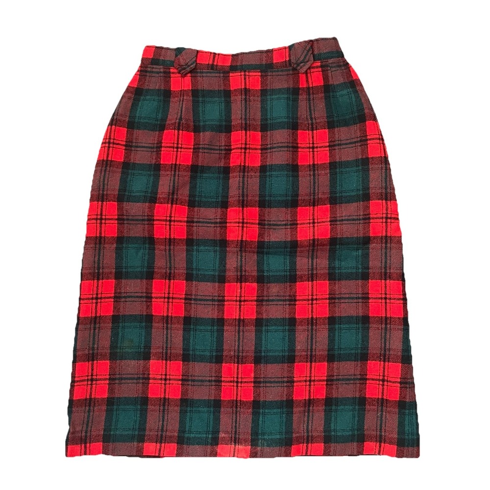 Vintage Pendleton XS S 0 2 Skirt Kilt Tartan Red Plaid Wool Pencil Midi Academia